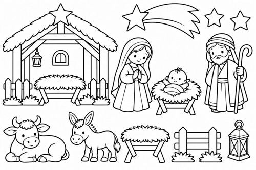 Betlém k vybarvení a vystřižení – digitální PDF