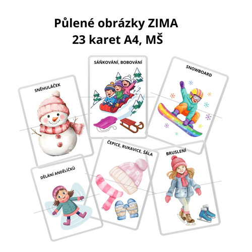 Půlené karty ZIMA ,23 karet A4,