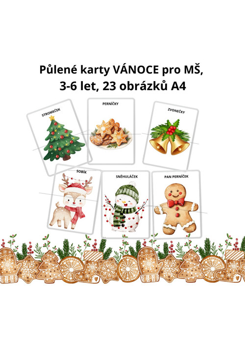 Půlené karty VÁNOCE ,23 karet A4, MŠ, ŠD,na doma
