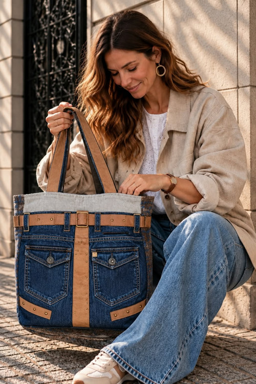 Ántré- Maxi Denimová kabela " Tote Brown "