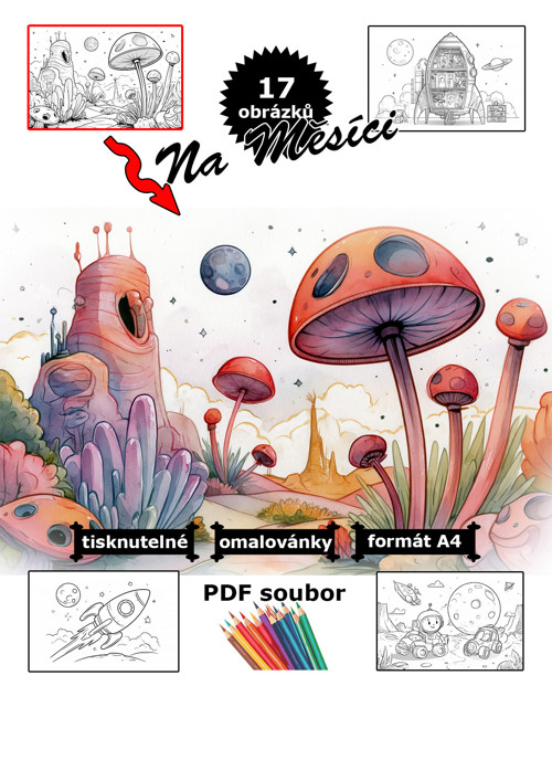 Na Měsíci - omalovánky k tisku