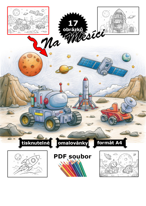 Na Měsíci - omalovánky k tisku
