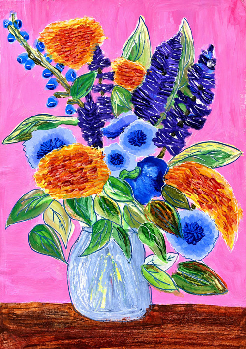 Vase n Flowers – Pink | Barevný květinový obraz k