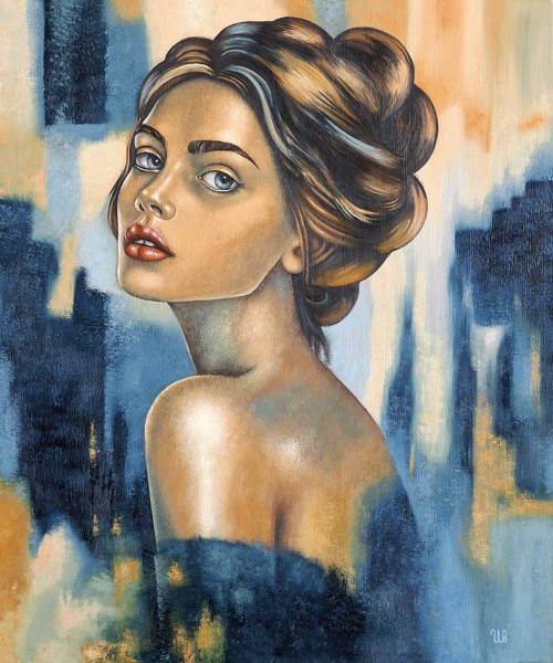 Woman in Blue – originální olejomalba, portrét