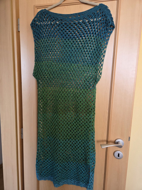 Handmade háčkované šaty – tyrkysovo-zelené ombré