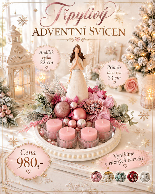 Advent svícen s třpytivým andílkem