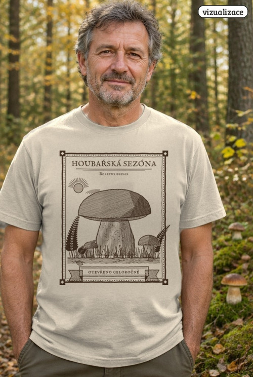 Pánské tričko „Houbařská sezóna“ (dřevoryt)