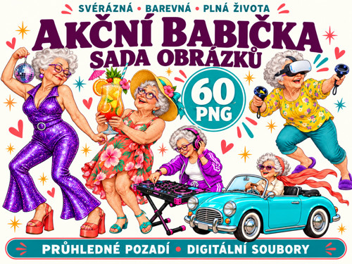 Akční babička – 60 veselých PNG obrázků