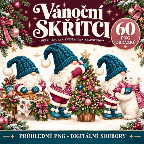 Vánoční skřítci – 60 PNG obrázků na tvoření