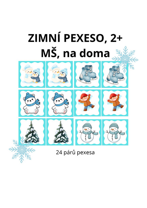 Zimní pexeso 2+, pro MŠ a na doma, 24 párů pexes