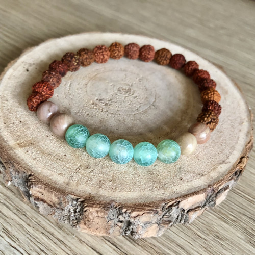 Pánský Náramek - Rudraksha, Achát, Rodonit