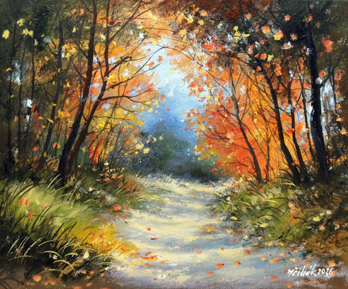 Podzimní cesta lesem - orig. akryl
