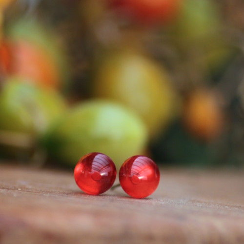 Oranžové skleněné náušnice puzety 8 mm