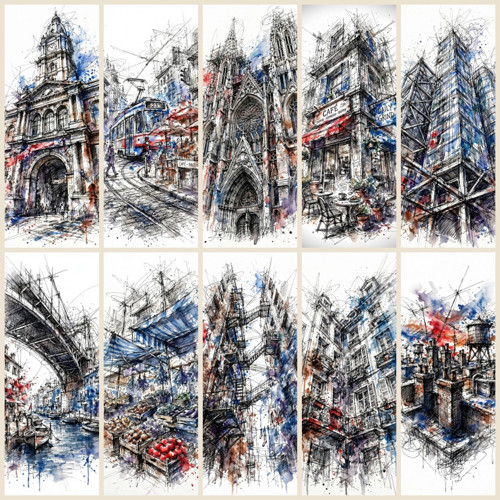 Město a ulice (Sada 10 ks - digitální grafika)