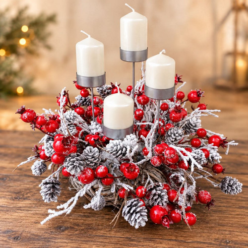 Adventní svícen bobule a šišky