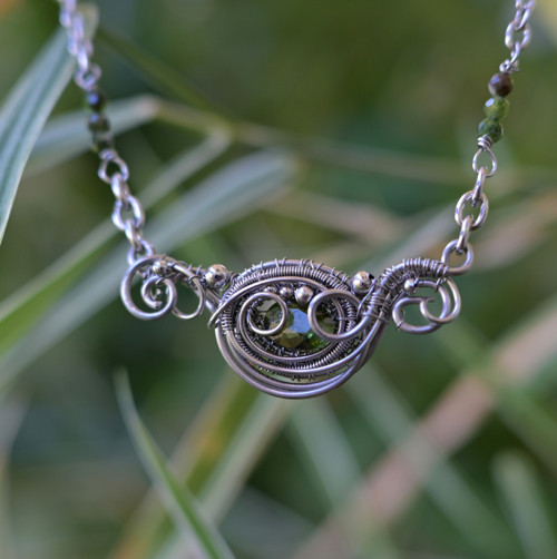 Náhrdelník s turmalínem, nerezový wire-wrapping