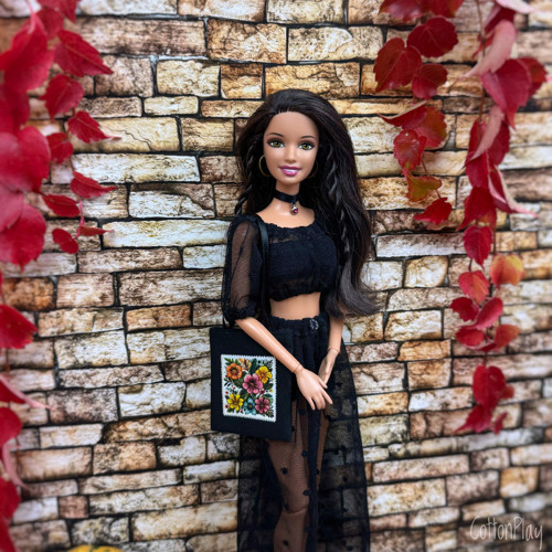 Taška pro Barbie - Květiny, černá