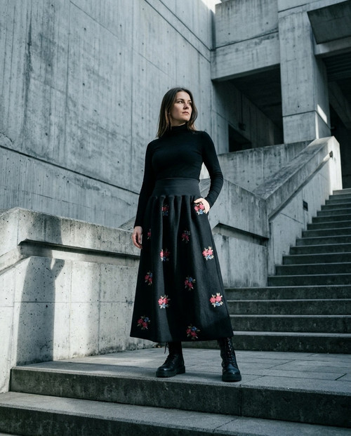 Vlněná teplá kapsy podšívka s výšivkou v.S-XXL