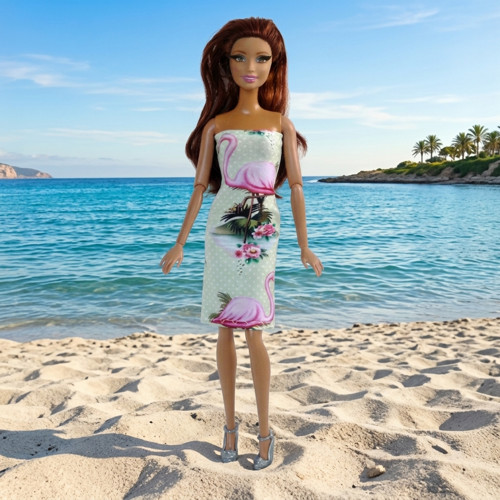 Barbie - letní natahovací šaty s plameňákem