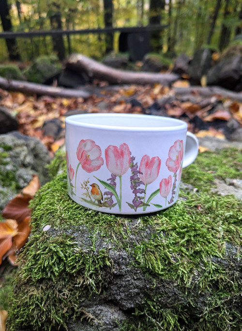 Keramický hrnek Makronka – Tulipány s červenkou