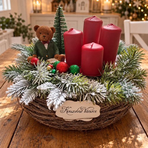 Advent svícen s medvídkem