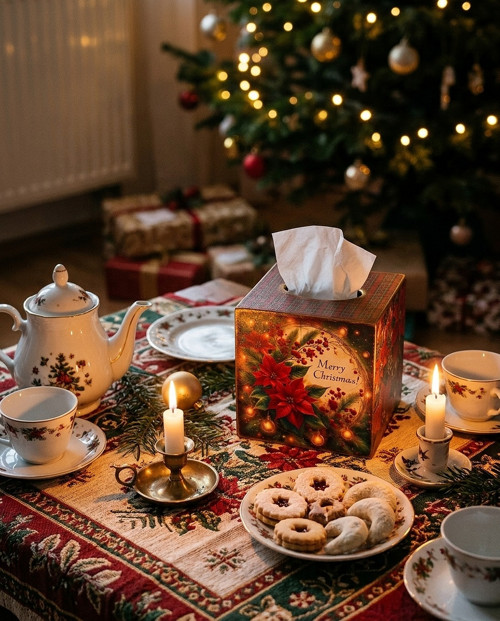 Vánoční obal na kapesníky-Sváteční poinsettie