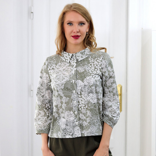 Louise - bavlnená halenka s potlačí, khaki