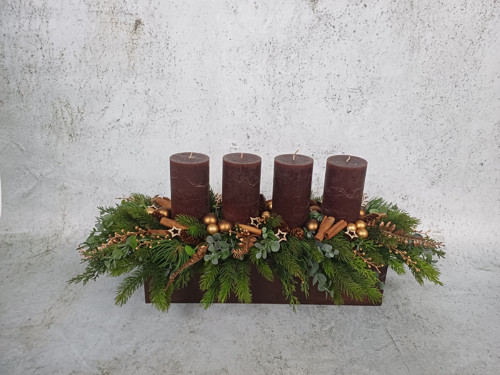 Adventní svícen se zelení hnědozlatý
