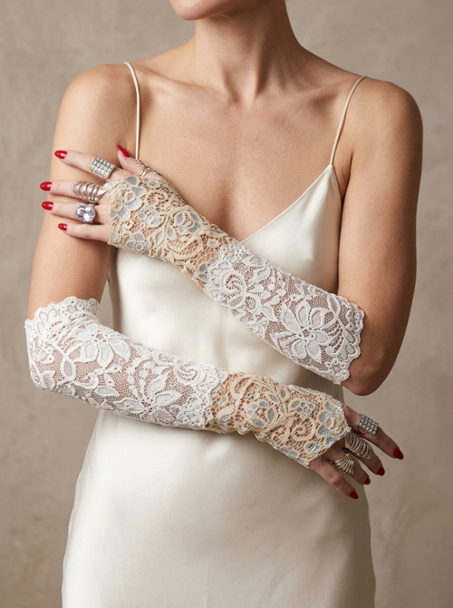 Rukavice svatebni ivory modré elegantni romanticke