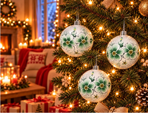 Ručně malovaná skleněná baňka v dárkovém balení