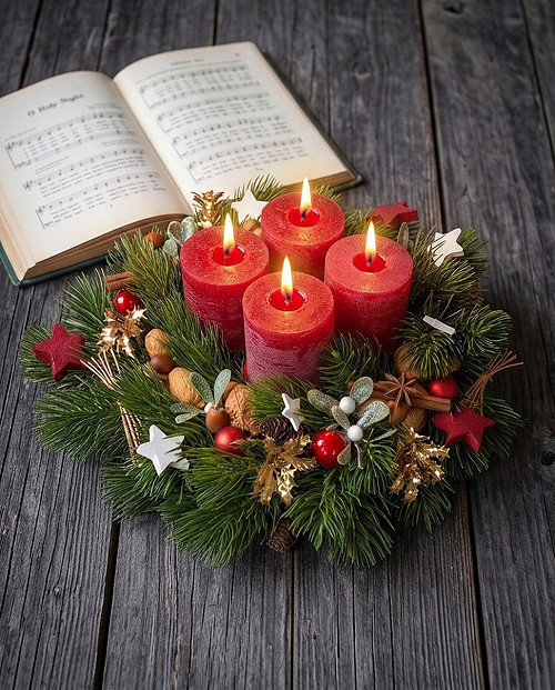 Velký adventní věnec bordo s přírodninami