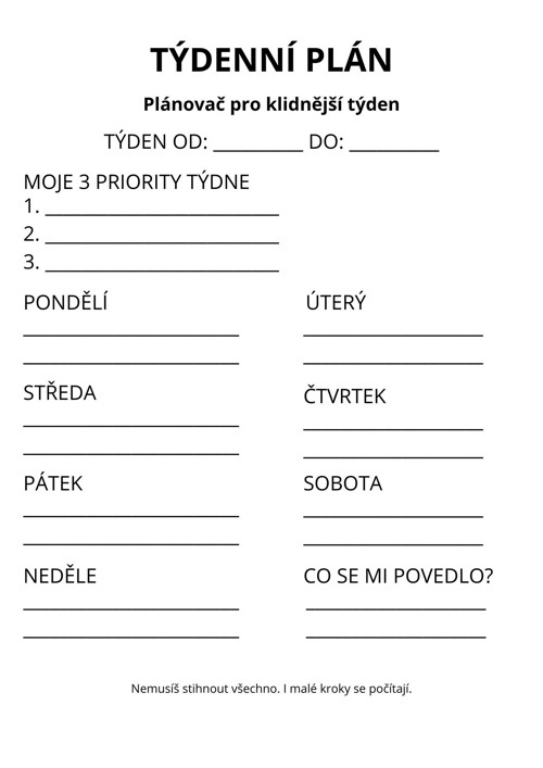 Týdenní plánovač k vytištění – PDF