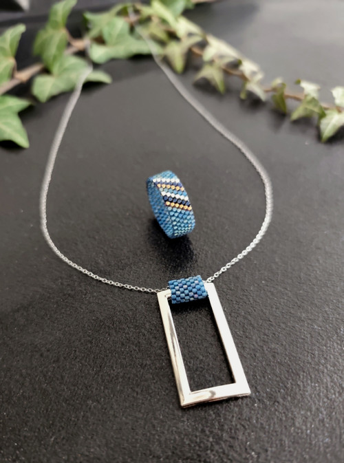 Náhrdelník černý antracit & denim blue