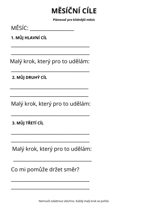 Měsíční cíle – plánovač na měsíc (PDF)