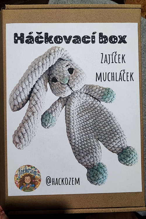 Háčkovací box - zajíček muchláček (šedo tyrkysový)