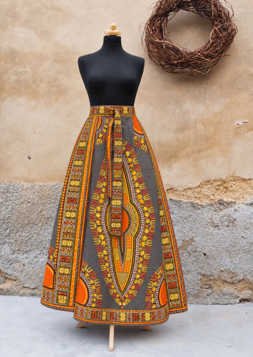 Africká Zavinovací Sukně - Šedá Makenzi