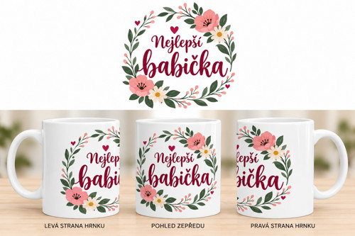 Hrnek Nejlepší babička (květinový motiv), 330 ml