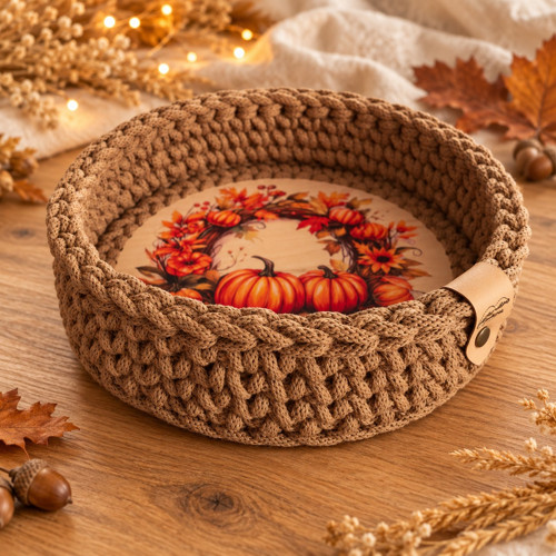 Kouzlo podzimního domova – háčkovaný košíček 20cm