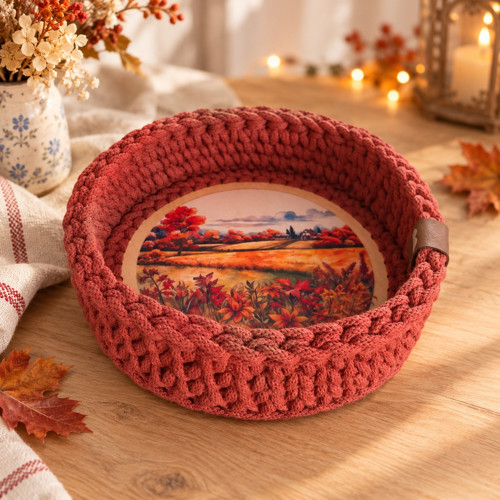 Když podzim maluje – ručně háčkovaný košíček 20cm