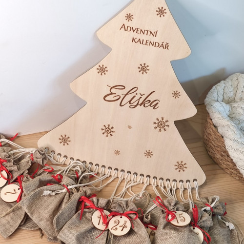 Nástěnný adventní kalendář stromeček -bez pytlíčků