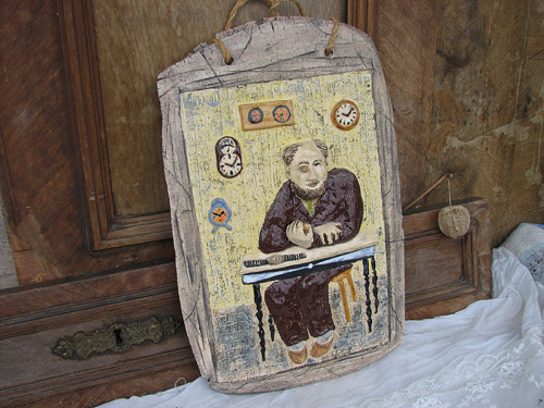 Hodinář - keramická kachle 33,5x22 cm s básní