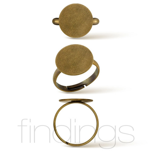Prsten s ploškou 14mm / Starobronz / 3 ks