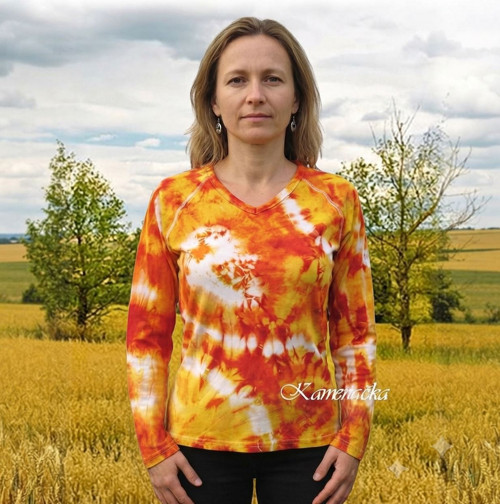 Sluníčková batika dlouhý r.- žlutá, oranžová, bílá