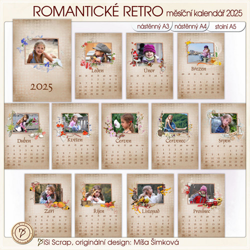 Kalendář 2025 romantický RETRO