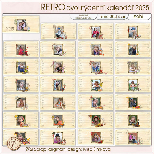 Dvoutýdenní RETRO kalendář 2025 s Vašimi fotkami