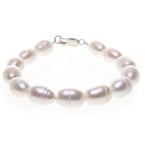 Perlový náramek oválné perly 12mm, 19 cm, Ag 925