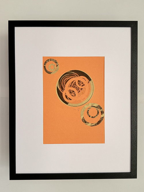 Kruhy II kolážová grafika žluto-oranž
