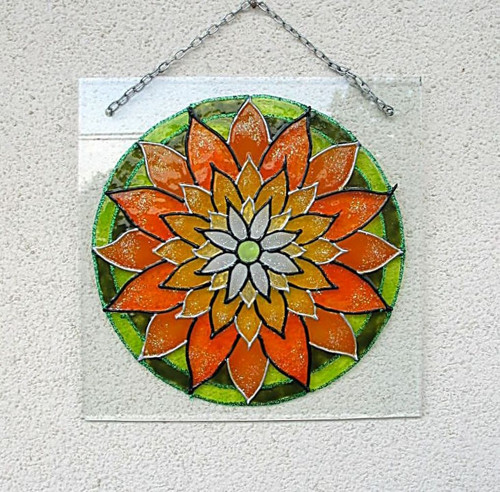 Skleněná mandala "Oranžový lotos"