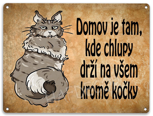 Plechová cedulka s kočkou - domov