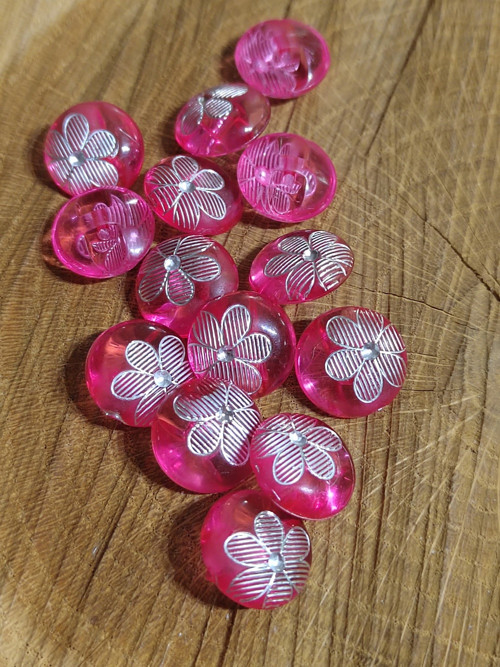 Knoflík se stříbrným květem růžový větší